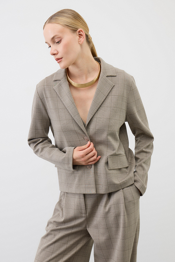 картинка жакет кремовый, клетка глен от магазина Одежда+