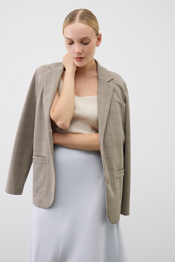 картинка жакет кремовый, клетка глен от магазина Одежда+